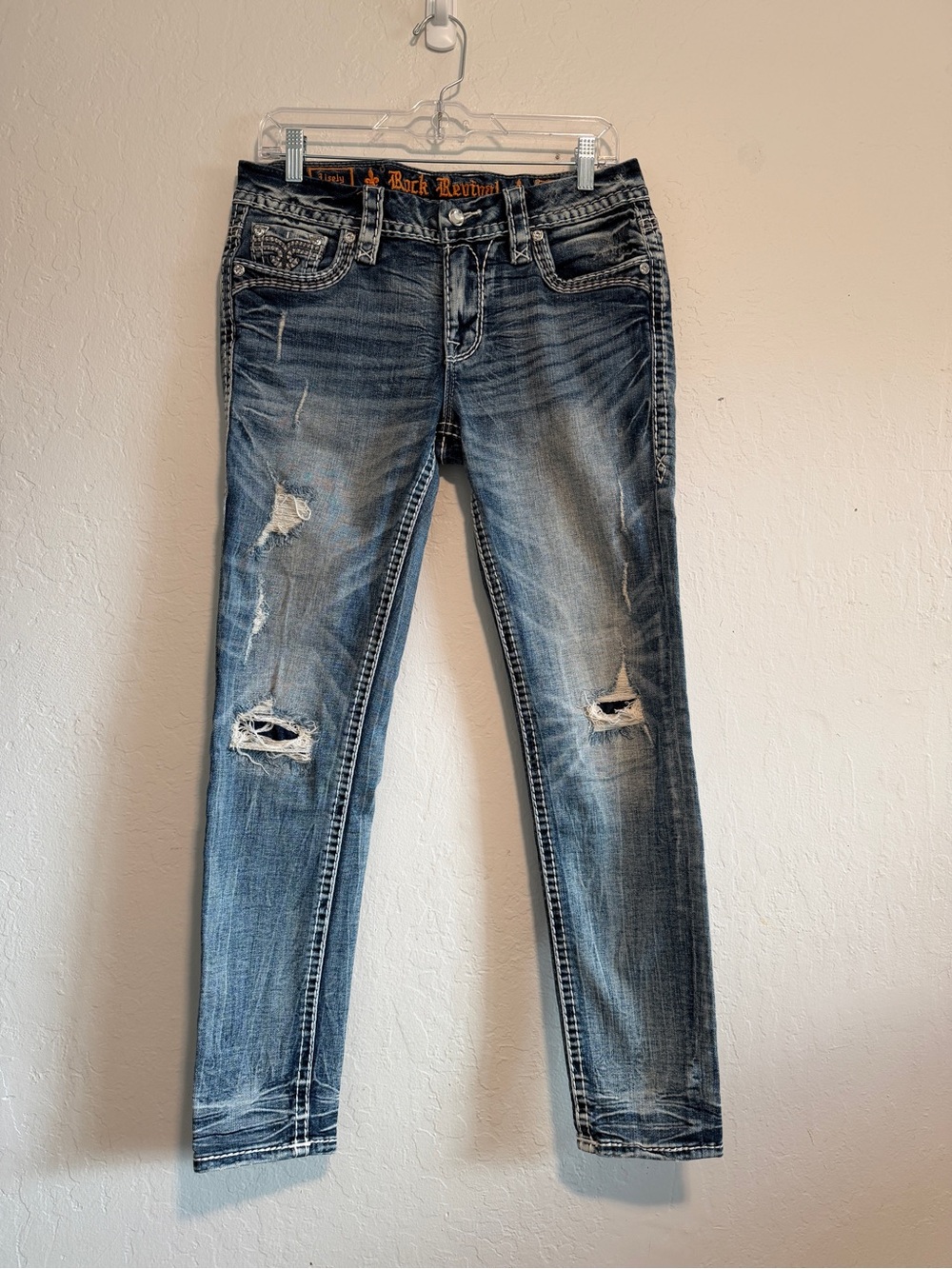 Rock Revival Women's Distressed Blue Skinny Jeans Size 28